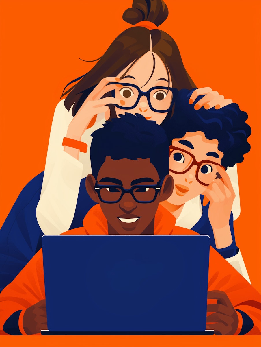Time de colaboradores olhando para um notebook